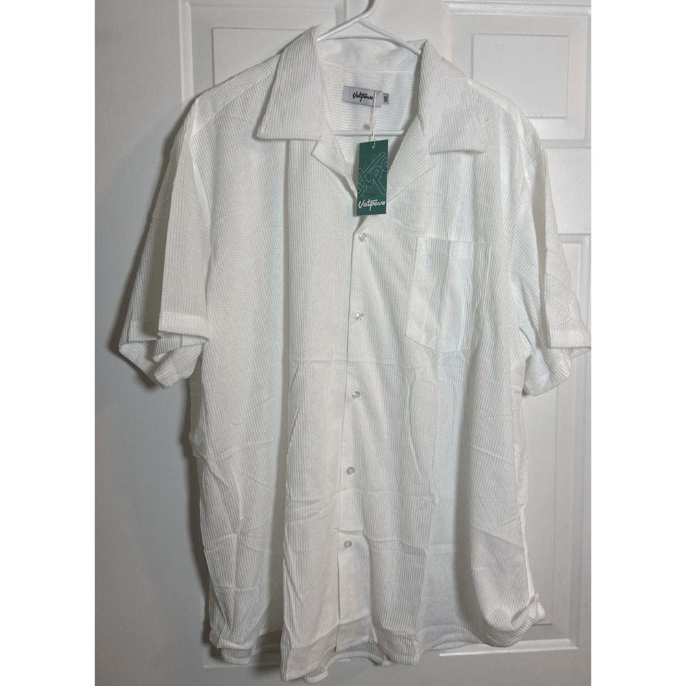 NWT Vatpave Men's 3XL‎ White Textured Short Sleeve Button Up Shirt Casual